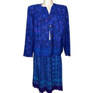 Leslie Fay Women’s Vintage Pleated Skirt + Lightweight Jacket Suit size 16P-20P